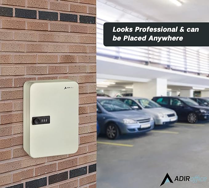 AdirOffice Key Lock Box – 48 Key Hooks Wall Mounted Key Cabinet Lock Box, Car Keys Holder Box, Lockable Key Storage Box - Metal Key Box Organizer with for Home and Office