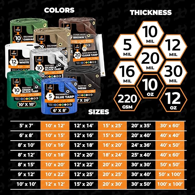Multipurpose Protective Cover Brown Poly Tarp 18' x 24' - Durable, Water Resistant, Weather Resistant - 5 Mil Thick Polyethylene - by Xpose Safety