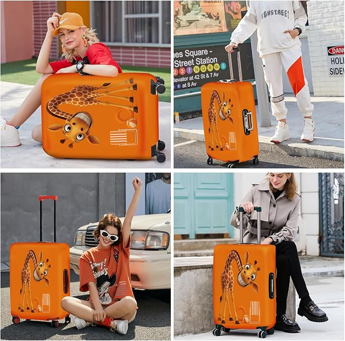 ANNA QUEEN Giraffe Fun Luggage Cover, Playful Giraffe Design with Beach Ball and Chair, Stretchable, Washable Travel Sleeve for 20-22 Inch Luggage