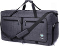 Bago Foldable Duffel Bags for Traveling Women & Men - 60L Medium Packable Duffle Bag for Travel with Shoe Compartment - Water Repellant, Heavy Duty, Lightweight Folding & Collapsible (SnowBlack)
