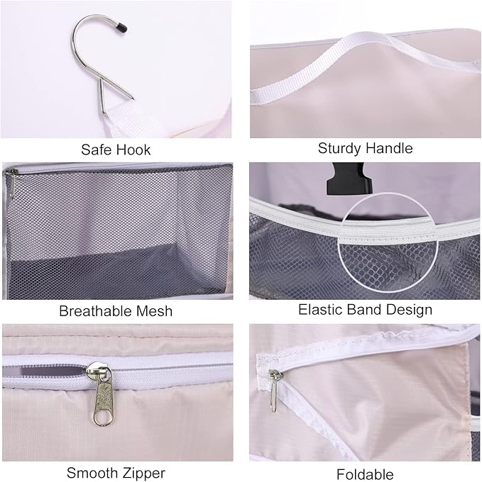 TABITORA Travel Portable Hanging Shelves Closet Organizer Packing Luggage Storage with Multifunctional and Foldable Invisible Compartment,Lightweight, for Suitcase, RV,Closet…Pink,XXL