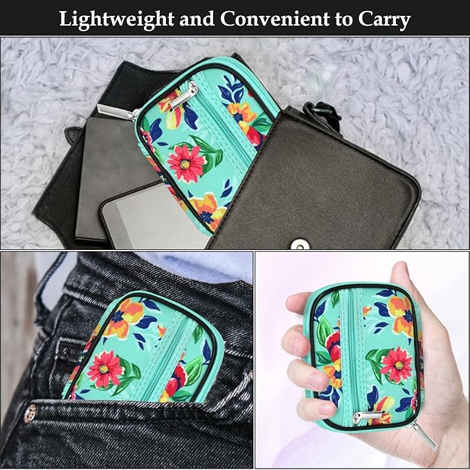 Serfeymi Weekly Travel Pill Organizer Pill Case for Purse with Removable 7 Day Pill Box, Fashionable Travel Medicine Organizer Pill Container for Medicine, Vitamin, Supplement - Bloom 01 + Green 01