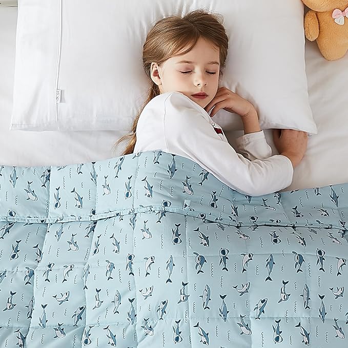 L'AGRATY Weighted Blanket - 40"x60" 7lbs Cooling Breathable Microfiber Material with Glass Beads Small Blanket for All-Season Summer Fall Winter Soft Thick