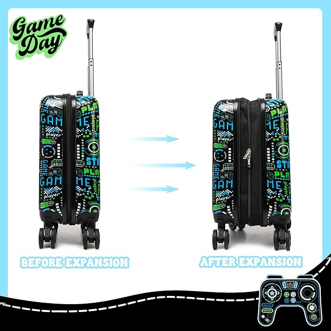Kids Suitcase Set for Boys Hardside Luggage with Spinner Wheels 2 Piece 16inch Toddler Suitcase for Boys Travel Carry on Luggage Airline Approved