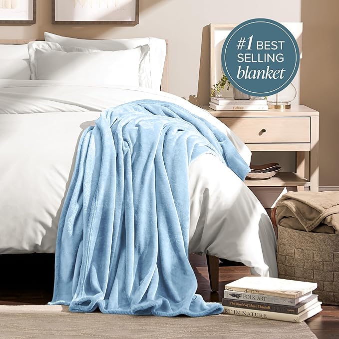 Bare Home Fleece Blanket - Throw Extra Long - Ultra-Soft Lightweight for Bed, Sofa, and Couch - Luxury Microplush - Cozy Warm Blanket (Throw XL, Light Blue)
