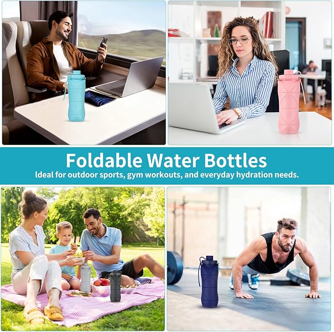 Silicone Collapsible Water Bottles,Lightweight Reusable Leakproof For Traveling Camping Hiking Cycling Sports Outdoor,Foldable Portable Travel Water Bottle 600ML Purple 1Pack.
