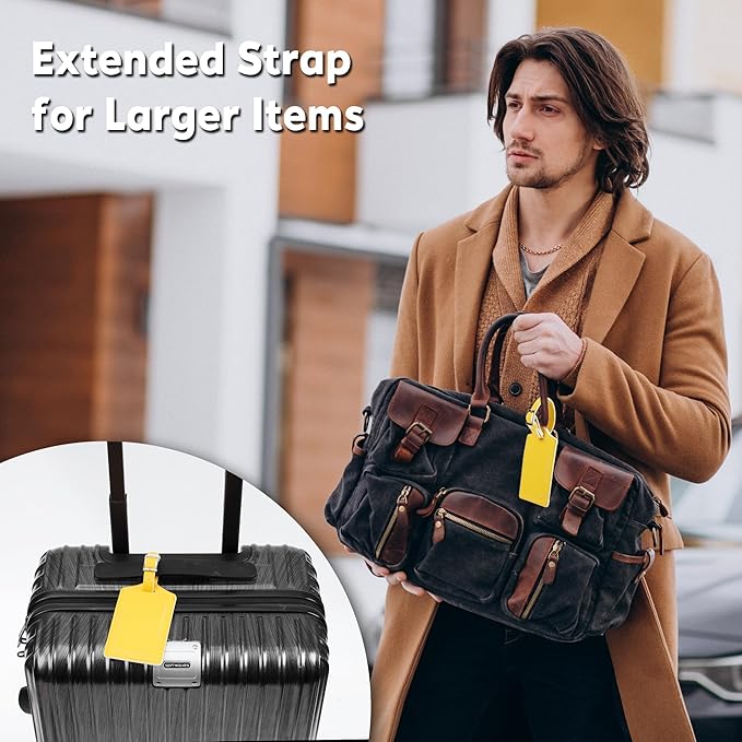 Travelambo Luggage Tags for Suitcases Faux Leather Privacy Protection 6 Pack Bag Tags Travel Accessories Essential, Energetic Yellow