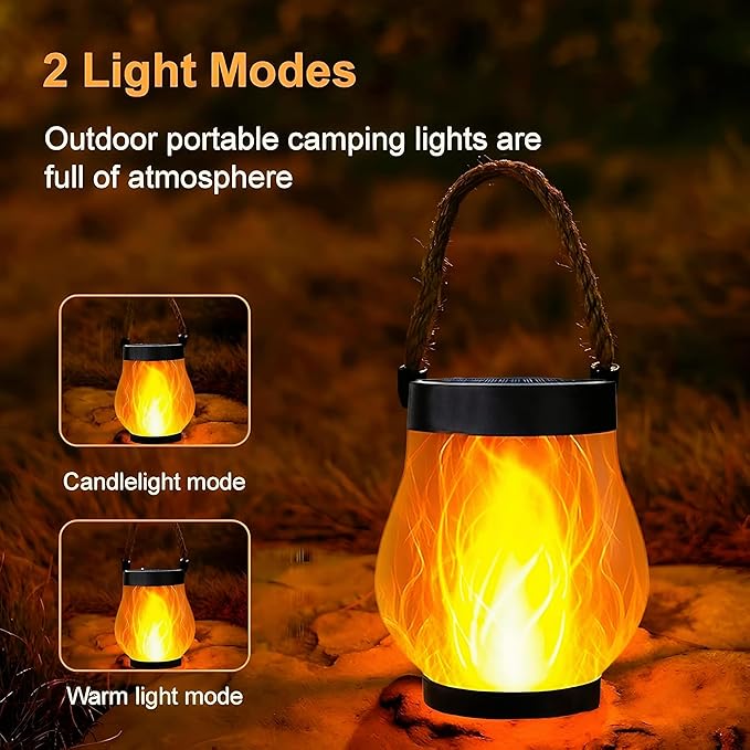 Kaliqo Solar Lantern Outdoor Lights Solar Lantern Waterproof Flickering Flame Hanging Lanterns for Patio Yard Garden Decor (2 Pcs)