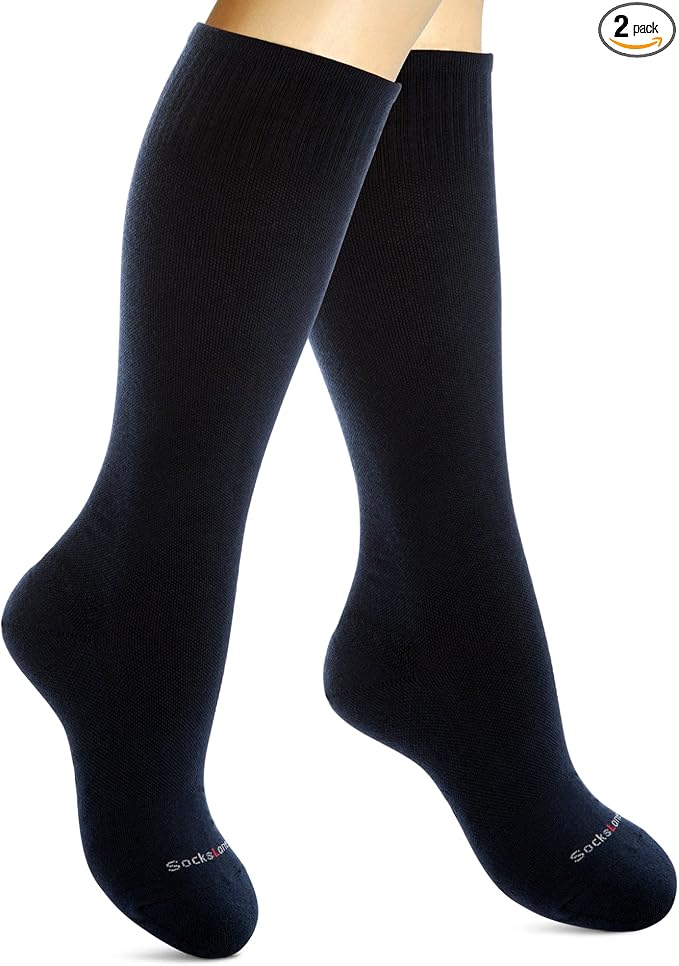 Cotton Compression Socks for Women & Men. 15-20 mmHg Support Knee-High Navy Blue S/M