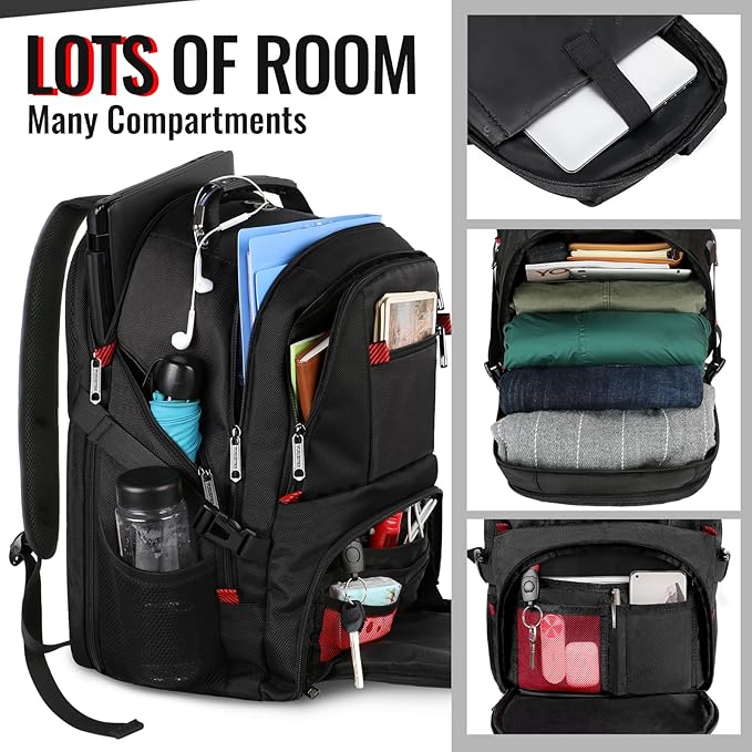 YOREPEK Travel Backpack, Extra Large 50L Laptop Backpacks for Men Women, Water Resistant College Backpacks Airline Approved Business Work Bag with USB Charging Port Fits 17 Inch Computer, Black