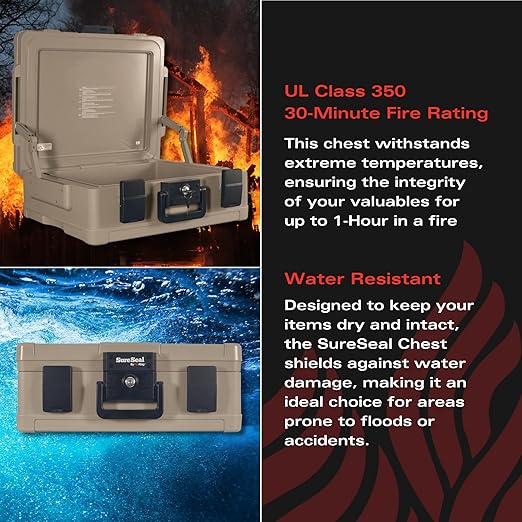 FireKing SureSeal Fire Safe with Key Lock, 1 Hour Fire Rated, UL Rated & 100 Hour Water Resistant Home Safe, Portable Home Safes, Taupe