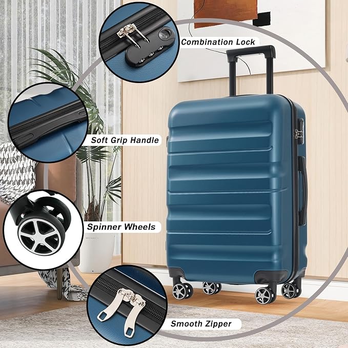 Merax 24 Inch Luggage Set Hardshell ABS Medium Suitcase with Spinner Wheels 2 Packing Cubes Lightweight Travel Luggage for Weekend Getaways Long Vacations Ink Blue