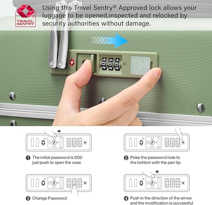 Hanke 20 Inch Carry On Luggage with Cup Holder and Charge,Top Opening Hard Shell Suitcases with Wheels and Dividers,Aluminum Frame Trunk Luggage Small Suitcase with Lock for Travel,Bamboo Green