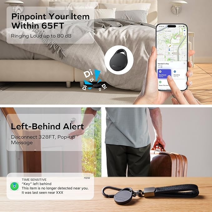 Momax Key Finder Tracker Tag - [Apple MFi Certified] Smart Bluetooth Tracking Device with Find My (iOS Only), Replaceable Battery, DIY Stickers, for Wallets, Luggage, Suitcases, Backpacks, 2 Pack