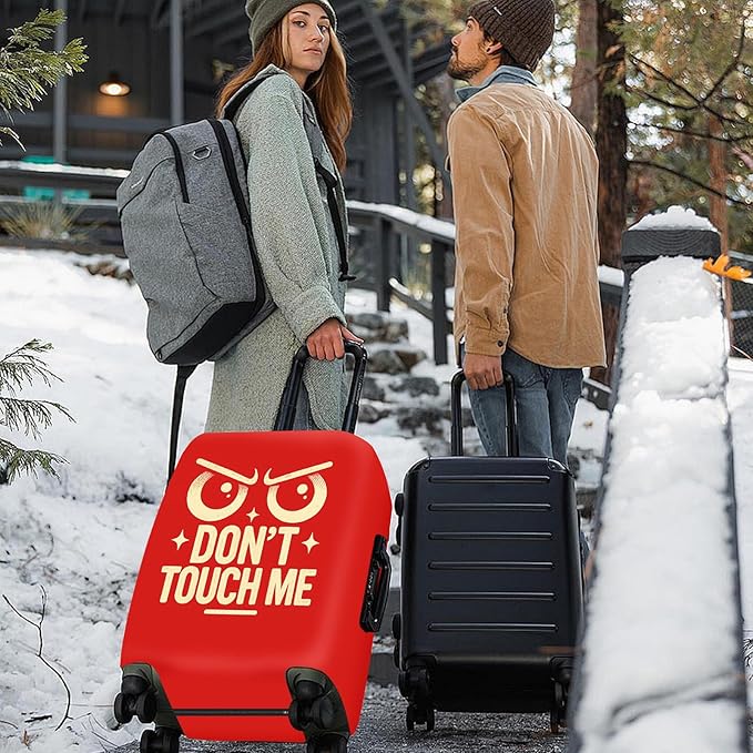 ANNA QUEEN Funny “Don’t Touch Me” Luggage Cover, Bold Red Suitcase Protector with Angry Eyes Design, Stretchable, Washable Travel Cover for 20-22 Inch Luggage
