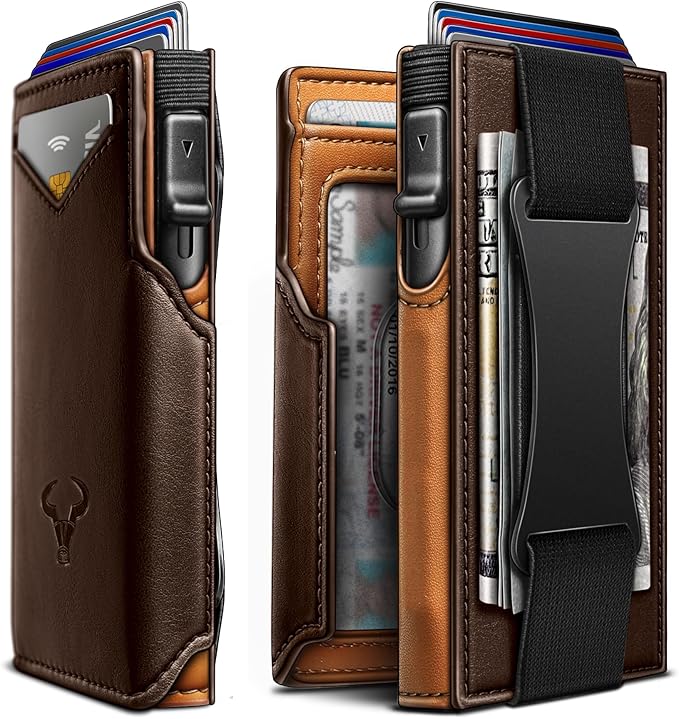 BULLIANT Men Wallet Gift Boxed,Slim Front Pocket Wallet Money Clip Card Holder 3.8"x2.7",Pop-up Access