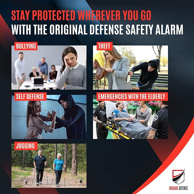 Original Defense® Siren Self-Defense Alarm (Black) - 130 dB Keychain Alarm with LED Strobe Light for Women, Children, and Elderly - Police Recommended
