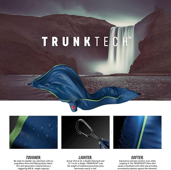 Grand Trunk TrunkTech Single Hammock - One Person Camping, Portable, and Travel Hammock - Nylon and Weather-Proof - Strap to Trees, Deep Teal with Turquoise Trim