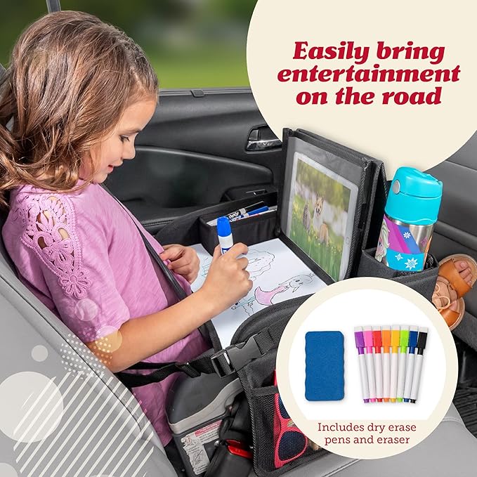 Lusso Gear Kids Travel Tray for Car - Road Trip Essentials for Kids - Car Seat Tray for Toddlers & Kids - Lap Tray for Airplane, Kids Travel Desk, Road Trip Activities (Airplanes)