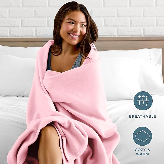 Bare Home Polar Fleece Blanket - Light Pink - Warm & Cozy - Premium Fleece for Bed, Sofa, Camping, Travel and Cold Nights - Lightweight Blanket (King, Light Pink)
