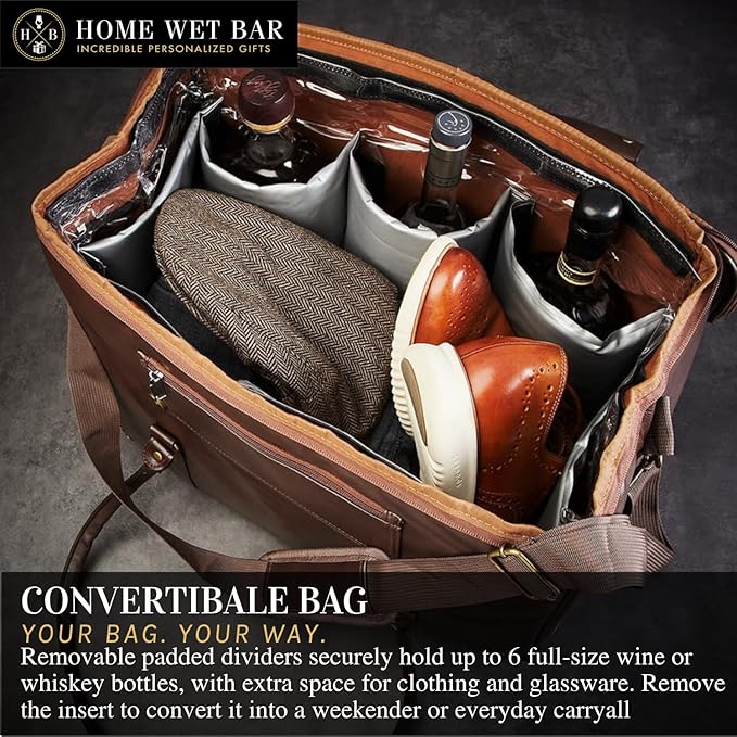 Graham Whiskey Bottle Carrier and Weekender Travel Bag | Customizable Waterproof and Insulated Interior | Vegan Leather | Perfect for Tastings, Parties & Getaways