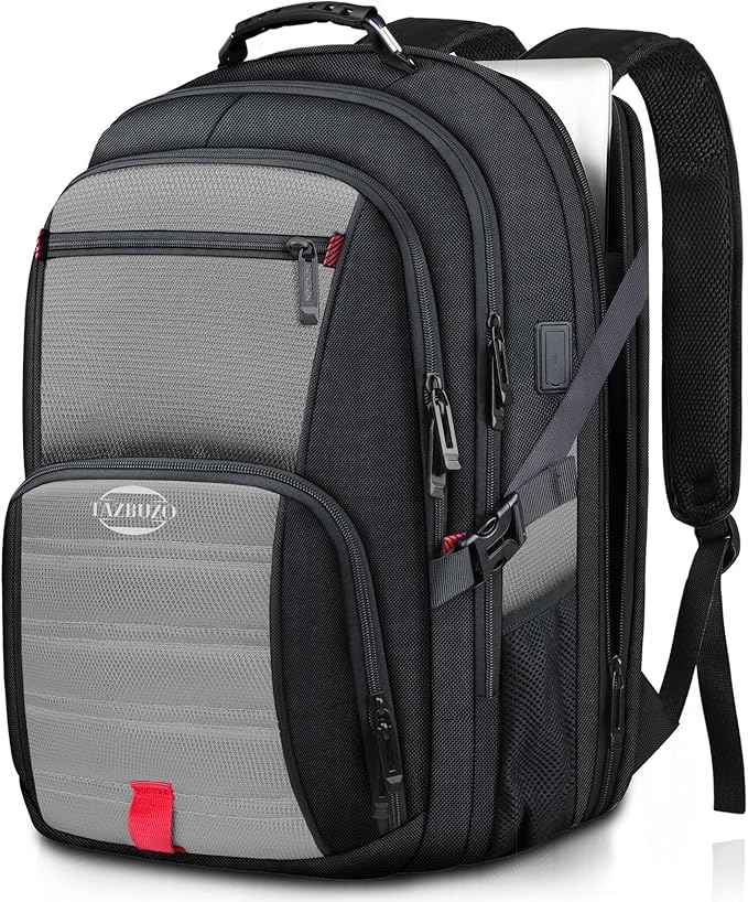 18.4 Inch Extra Large Travel Backpack, TSA Laptop Backpack with USB Port, 55L Water Resistant Carry on College School Computer Backpack Men Women, Grey