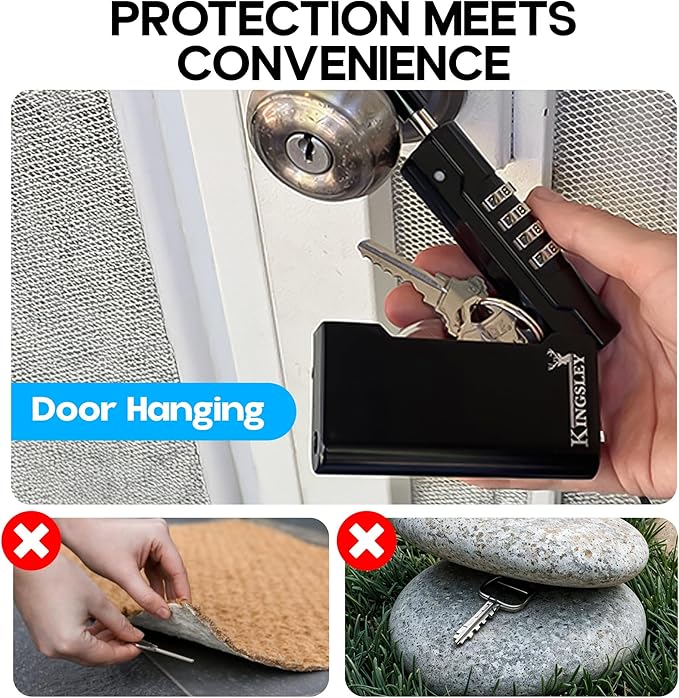 Kingsley Guard-a-Key Black Realtor's Lockbox Portable Resettable Hanging Key Safe Combination Lock Box for House Keys, Realtors, Vacation Rentals, Black