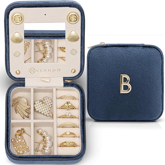 Vlando Preppy Stuff for Teen Girls, Girls Jewelry Box, Teen Girl Chid Gifts Trendy Stuff, Monogrammed Gifts Travel Jewelry Case, Gifts for Teen Girls, Things for Teen Girls - Letter B, Dark Blue