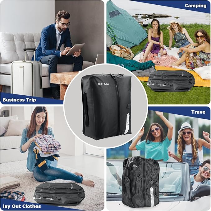 TPU Vacuum Bag for Travel, 70D Nylon Reusable Compression Bag with IP67 Waterproof Zipper, Compression Packing Cubes for Clothing, Space Saver Bags for Luggage and Backpack(Gray-2 PCS)