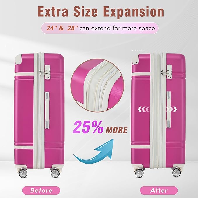 Merax Luggage Set 2 Piece Suitcase Set with Cosmetic Case Expandable Spinner Wheels Vintage Luggage Sets(Pink,20"+24")