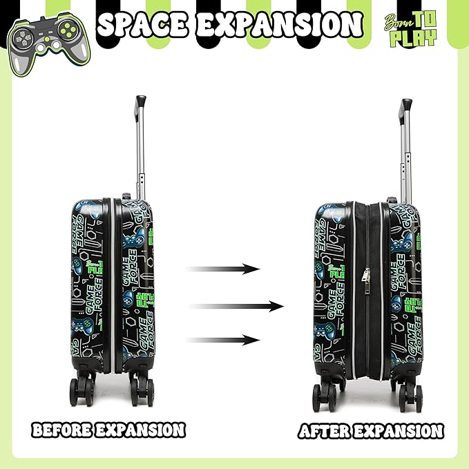 Kid’s Luggage Set 5 Piece Suitcase Set 16’’ Hardside Luggage with Spinner Wheels Girls Boys Carry on Luggage Travel Rolling Luggage Airline Approved