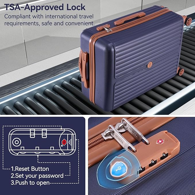Hoteel 6 Piece Luggage Set with Spinner Wheels (4-YEAR WARRANTY), Carry on Luggage for Travel with TSA Lock, ABS+PC Hardshell Suitcase Set, 16"/20"/24"/28"+Duffel Bag+Cosmetic Bag(Dark Blue)