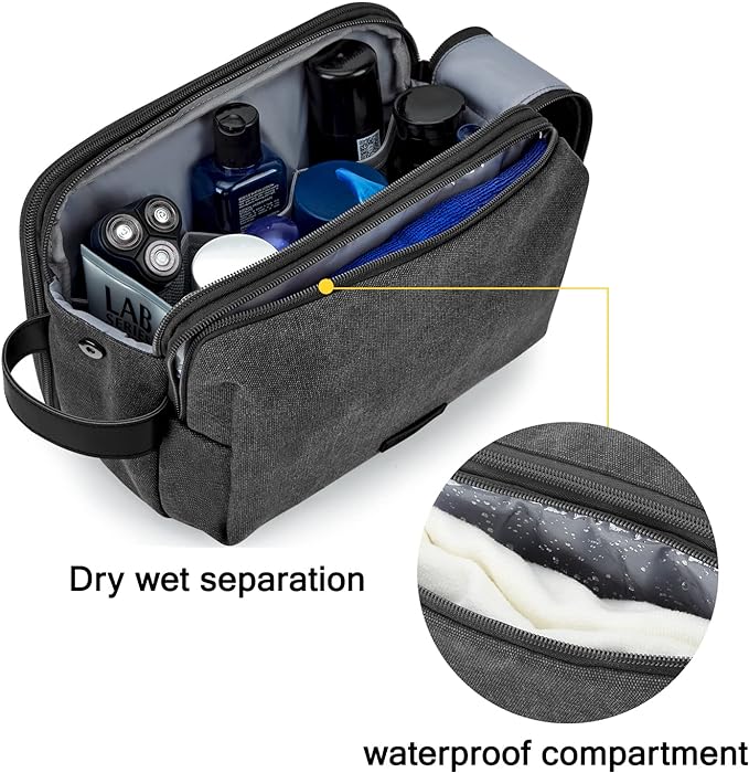 BAGSMART Toiletry Bag for Men, Canvas Travel Toiletry Organizer Dopp Kit Water-resistant Shaving Bag for Toiletries Accessories,Black-Large