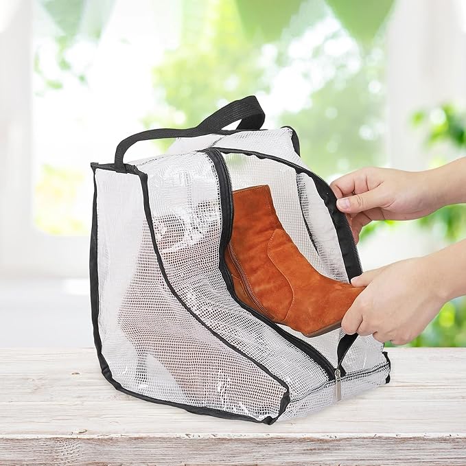 Boot Storage Bags [2PCS] - Plastic Short Boot Carry Bags Clear Shoe Bags with Handle for Travel & Daily Use - [Black] Waterproof & DustProof Boot Bags for Cowboy Boots
