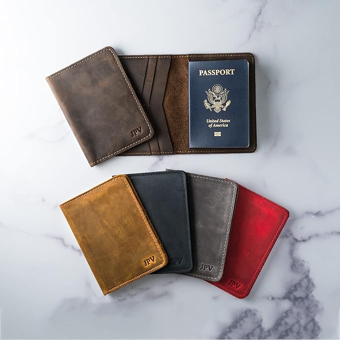 PEGAI Standard Full Grain Crazy Horse Leather Passport Holder | Custom Travel Passport Cover & Organizer | Handcrafted Leather Passport Wallet for Men and Women | Pike (Chestnut)