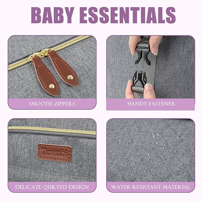 Tuwubi Diaper Bag Tote,Baby Diaper Bag with Pacifier Case Large Travel Diaper Tote Caddy for Mom and Dad Multifunction Large Baby Bag - Light Grey