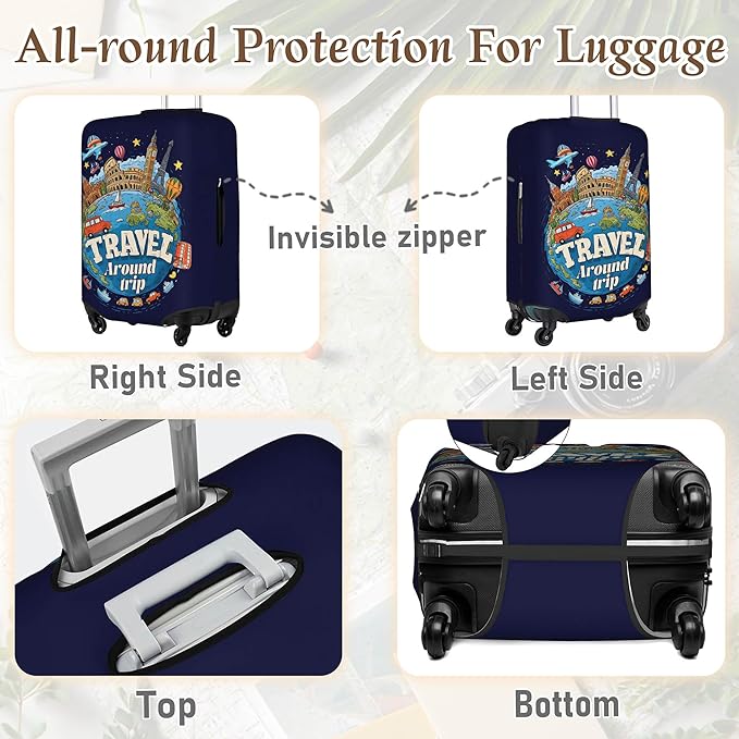 Luggage Cover, Travel Suitcase Covers, Elastic Suitcase Protective Cover, Scratchproof Luggage Protector, Washable Dustproof Trolley Case Protector Fit 22-28 Inch (word, L（25-28inch suitcase）)