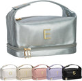 Makeup Bag For Teens 16-18, Personalized Makeup Bag with Handle, Initial Double Layer Cosmetic Bag with Makeup Brush Organizer, Cute Cosmetic Pouch for Women, Gifts for Friends Female Mom