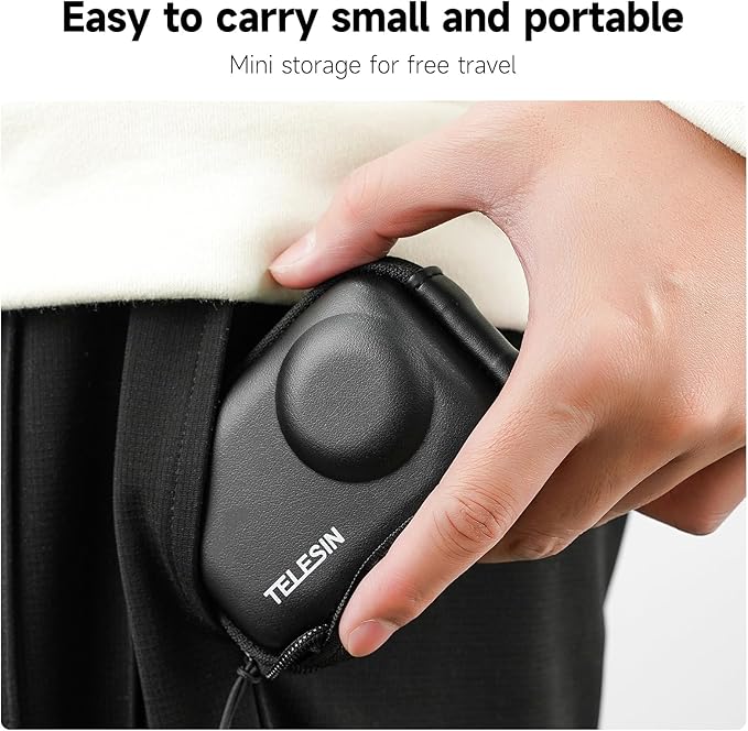 TELESIN Mini Carry Case Lens Protector for DJI Action 5 Pro Action 4 Action 3 Insta 360 Ace Insta360 Ace Pro Accessories, Mini Protective Carrying Bag Half Zipper for Selfie Stick Tripod Accessory