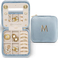 Vlando Mother's Day Gift for Women Girls, L Initial Travel Jewelry Case, Small Jewelry Travel Case, Personalized Travel Mini Jewelry Case, Birthday Gifts for Women Mom Grandma - Letter M, Blue