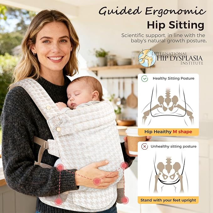 Baby Carrier Newborn to Toddler- Ergonomic,Cozy and Lightweight Infant Carrier for 7-40lbs,3 Carry Positions Newborn Carrier,Black Houndstooth