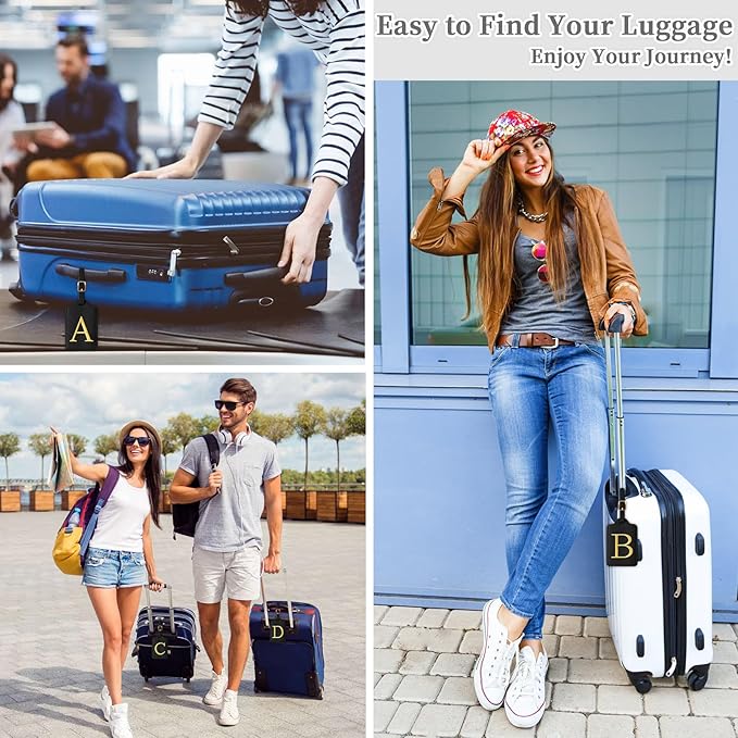 Personalized Initial Luggage Tags for Suitcase TSA Approved, Black Leather Cute Luggage Tag with Privacy Cover Name Card, Embroidered Custom Luggage Tags Travel Backpack Tags Gifts for Women Kids(C)