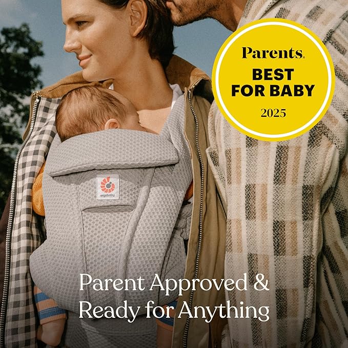 Ergobaby Omni Deluxe Baby Carrier Newborn to Toddler - Breathable Baby Carriers for Summer - All-Position Carrier with Enhanced Lumbar Support & Airflow (7-45 Pounds), Mesh, Pearl Grey