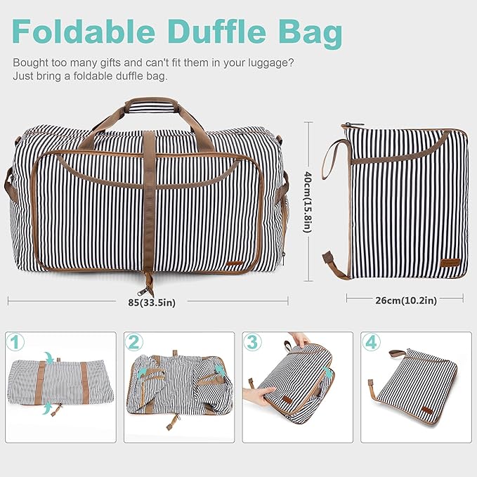 120L Duffle Bag for Travel, Large Foldable Waterproof Travel Duffel Bags Weekender Overnight Bag for Men and Women with Shoe Compartment (Stripe)