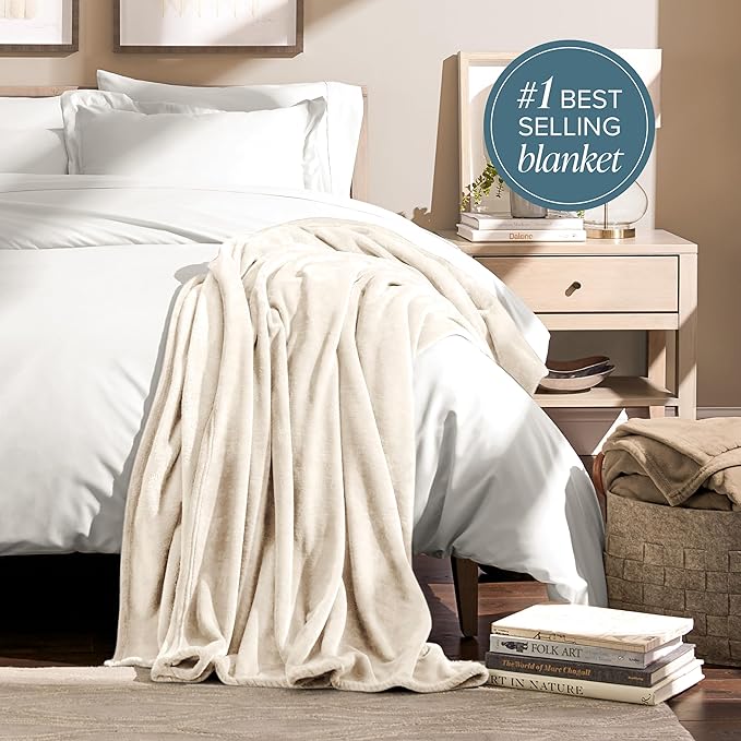 Bare Home Fleece Blanket - Throw Extra Long - Ultra-Soft Lightweight for Bed, Sofa, and Couch - Luxury Microplush - Cozy Warm Blanket (Throw XL, Vanilla)