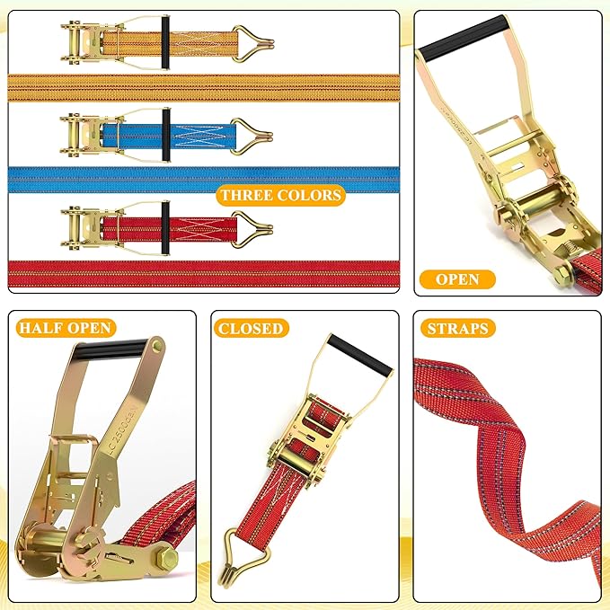 2Pack Ratchet Straps Heavy Duty, 2” 32Ft Tie Down Straps Ratchet, Tie Down Ratcheting with Double J Hook, 4000 LB Break Strength Cargo Strap Ratcheting for Moving, Trailers, Motorcycles and Car Roof