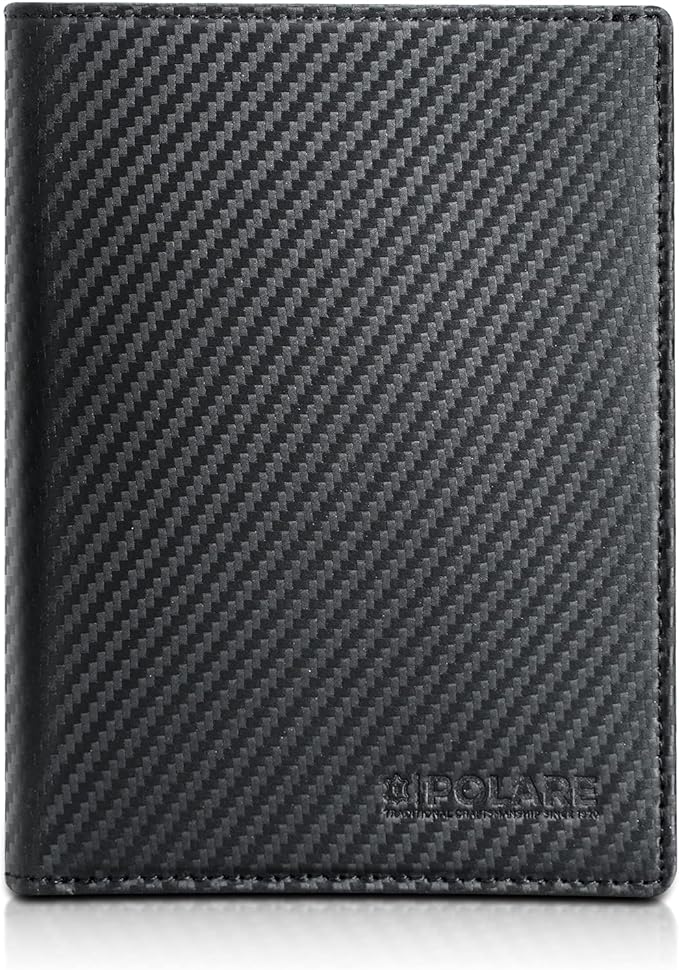 Polare Luxury RFID Blocking Leather Passport Holder Travel Wallet For Men and Women (Carbon Black)