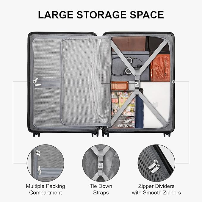 LEVEL8 Elegance Checked Luggage, 24 Inch Hardside Suitcase, Lightweight Matte Hardshell with Tsa Lock, Large Suitcases with Spinner Wheels, Light Blue