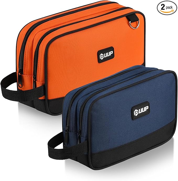 Small Tool Bag 2 Pack, Zipper Tool Pouch Two Compartments, 10 12 inch Utility ToolBag with Carrying Handle, Toolbox Storage Organizer for Electrician Mechanic, Gift for Men Dad, Orange/Blue