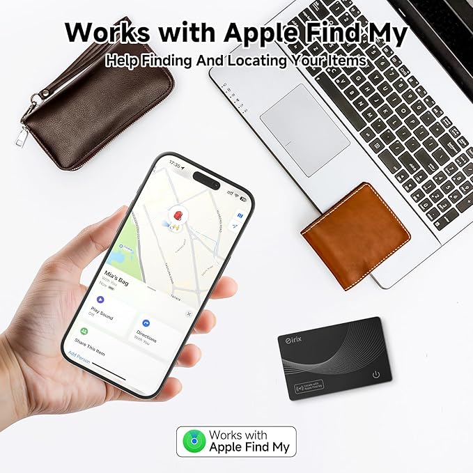 2025[Apple MFi Certified] eirix Air Tags Wallet Tracker Card Work with Apple Find My (iOS Only), Rechargeable Airtag GPS Tracker Item Locator Thin Finder for Wallet, Keys, Luggage, Bags (Black 2Pack)